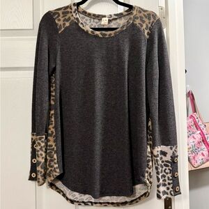 Leopard Accent Long Sleeve Women's Top
